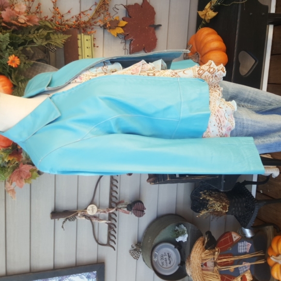 NICOLA BERTI ♡ RARE Gorgeous Turquoise Soft Genuine Italian Leather Jacket  S - Picture 9 of 16